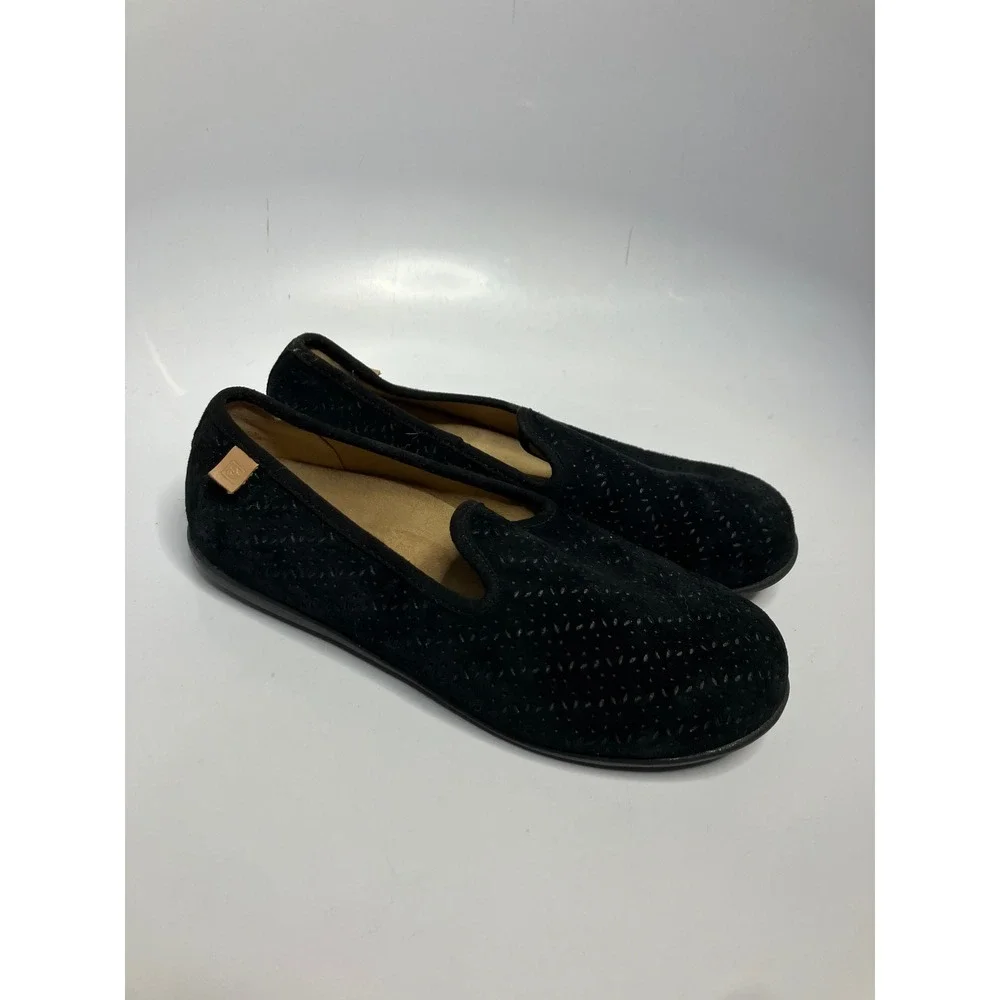 Spenco Bailey ballet flats black perforated suede women's size 8.45 comfort shoe